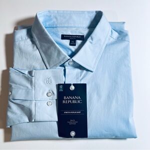 Banana Republic Slim Fit Men's Shirt L. Blue Stretch Poplin Soft Finish XXL New